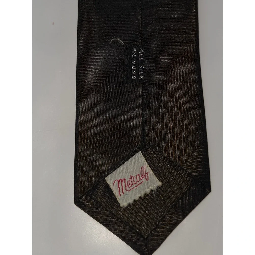 Metcalf Vintage Mens Brown Silk Scenic Embroidered Skinny Necktie 2 Inch Width